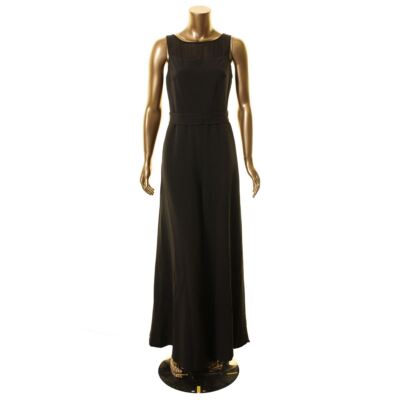 KARL LAGERFELD NEW Women's Black Sheer Illusion Trim Belted Jumpsuit 6 TEDO