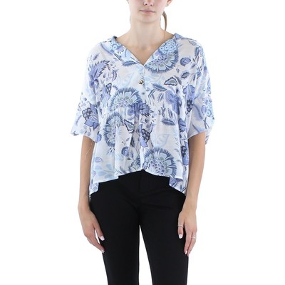 Женская голубая блузка из тонкой ткани с цветочным принтом Unique Spectrum L BHFO 1911