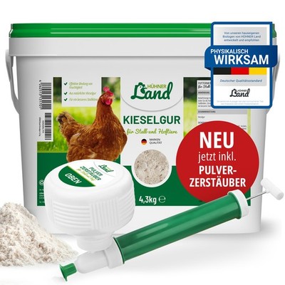 HÜHNER Land Kieselgur für Hühner 4,3kg INKL. Pulverzerstäuber Kieselgur Pulver