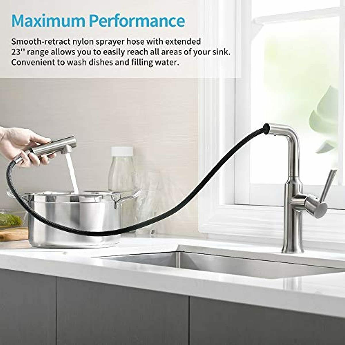 Kitchen Faucet With Pull Out Sprayer in Stainless Steel ...