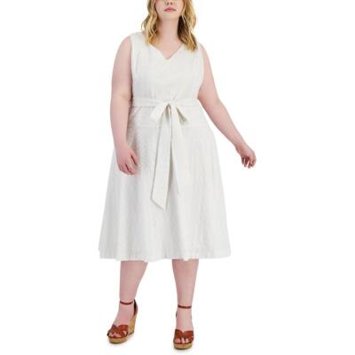 

Женское белое хлопковое свободное платье миди с вышивкой Taylor Plus  BHFO 8874, Белый