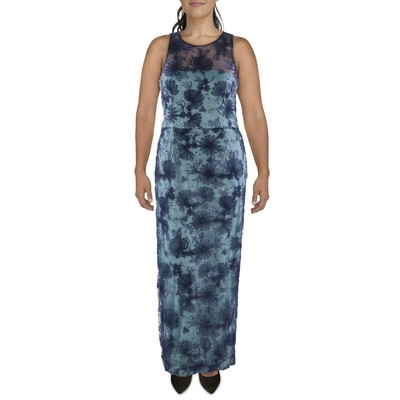 Женское длинное вечернее платье-сутаж темно-синего цвета из коллекции JS 16 BHFO 7386