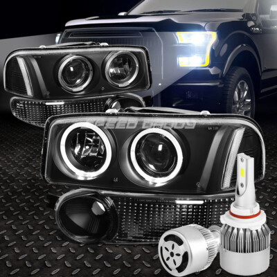 ЧЕРНАЯ ПРОЗРАЧНАЯ ФАРА ПРОЕКТОРА + БЕЛЫЙ СВЕТОДИОД 9005 HID с ВЕНТИЛЯТОРОМ ДЛЯ 01-07 SIERRA/YUKON