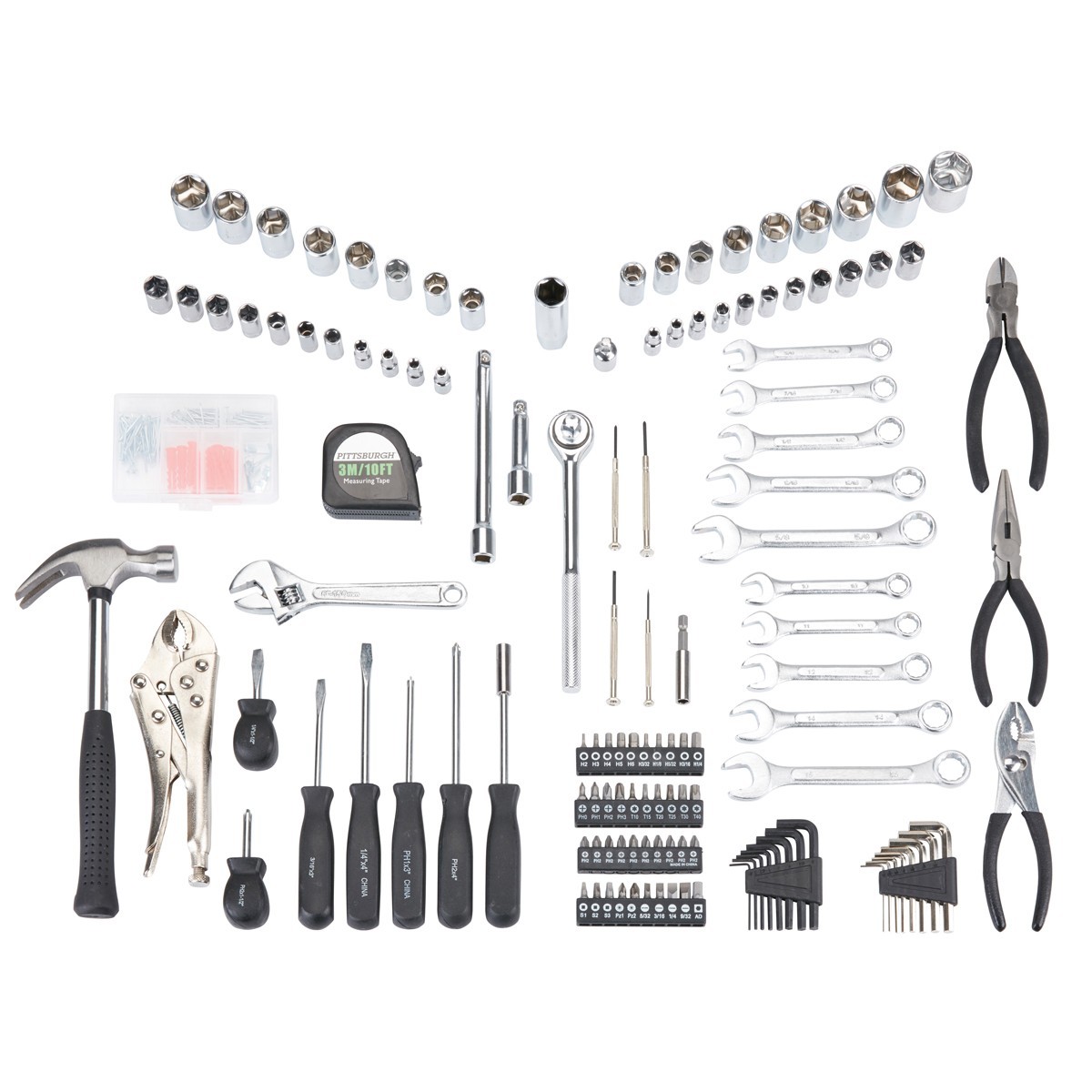 130 pc Tool Set & Case Auto Home Repair Kit SAE Metric LIFETIME Warranty FEDEX