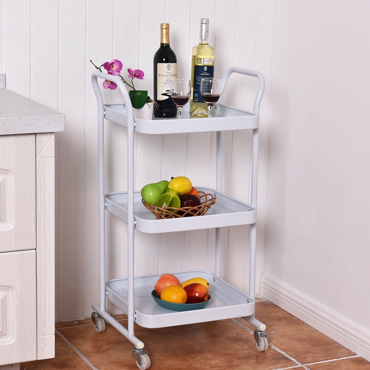 Kitchen Island Cart 3-Tier Rolling Storage Steel Shelves Rack Organizer Trolley