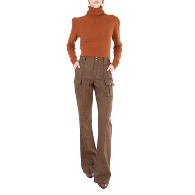 Pre-owned Chloé Chloe Ladies In Houndstooth Cotton Wool High-rise Flared Trousers, Brand Size 36 In Multicolor