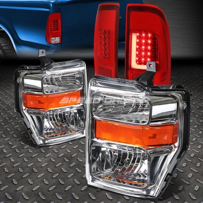 ХРОМИРОВАННАЯ ЯНТАРНАЯ ФАРА + 3D СВЕТОДИОДНАЯ КРАСНАЯ L-ОБРАЗНАЯ ПЛАНКА КРАСНОГО ЗАДНЕГО ФОНАРЯ ДЛЯ 08-10 SUPER DUTY