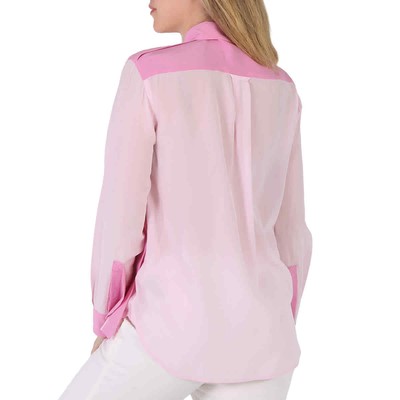 Pre-owned Burberry Ladies Beckierl Pale Candy Pink Panelled Silk Crepe-de-chine Shirt,