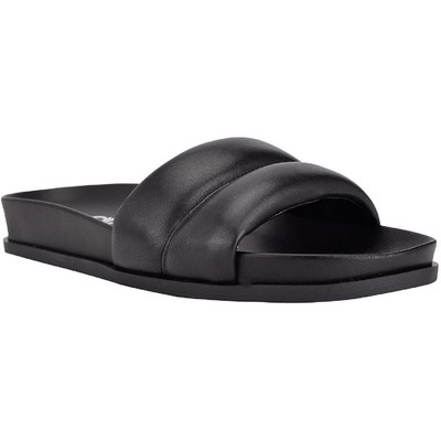 

Calvin Klein Womens Inira Leather Slip On Footbed Sandals Shoes BHFO 1843, Black leather, Inira