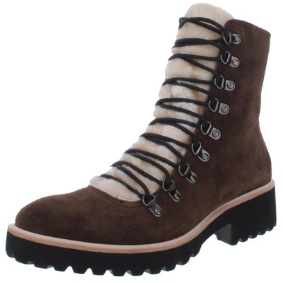 All Black Womens Suede Lace-Up Lug Sole Combat Boots Shoes BHFO 9524