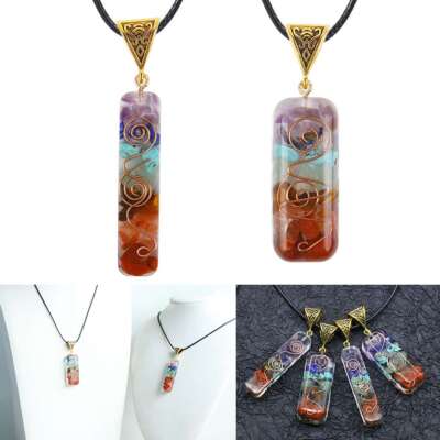 2pcs 7 Chakra Reiki Healing Yoga Natural Stone Pendant Necklace Unisex Jewellery