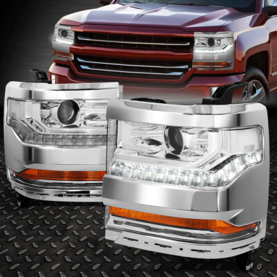 [LED DRL] ДЛЯ 16-19 CHEVY SILVERADO 1500 ХРОМИРОВАННЫЙ КОРПУС HID ПРОЕКТОРНЫХ ФАР