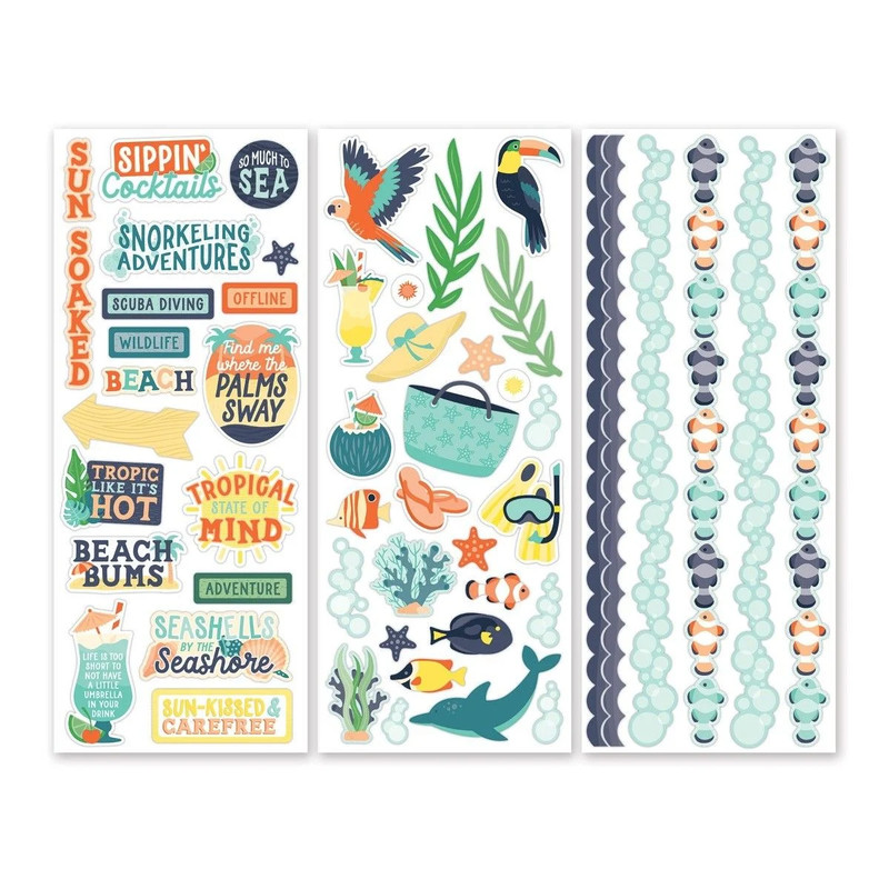 NEW Creative Memories SUN-SOAKED 12x12 Designer Stickers TROPICAL Scrapbooking