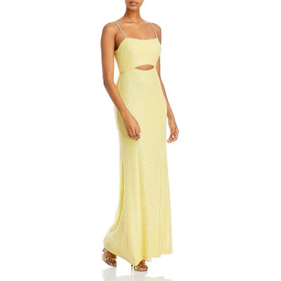 Женское желтое вечернее платье без рукавов с вырезом и блестками цвета морской волны, 2 BHFO 9565