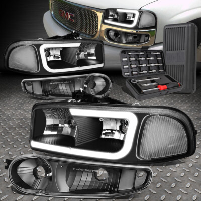 ДЛЯ 00-07 GMC YUKON XL SIERRA LED DRL ЧЕРНАЯ ПРОЗРАЧНАЯ УГЛОВАЯ ФАРА + НАБОР ИНСТРУМЕНТОВ