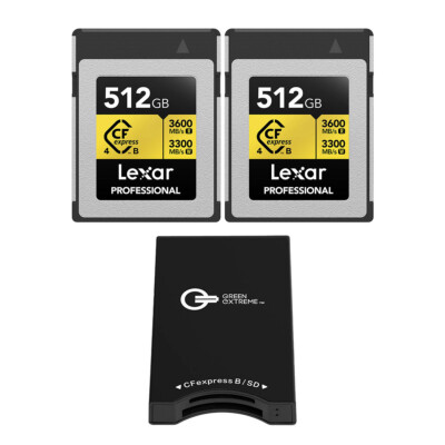 Lexar Gold Pro 512GB CFexpress Type-B Memory Card, 2-Pack with USB-C Card Reader