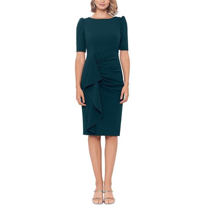 Женское зеленое платье-футляр из крепа с пышными рукавами и рюшами Xscape 8 BHFO 1911