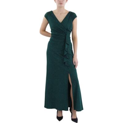 SLNY Womens Green Full Length Ruffled Evening Dress Gown Petites 16P BHFO 4186