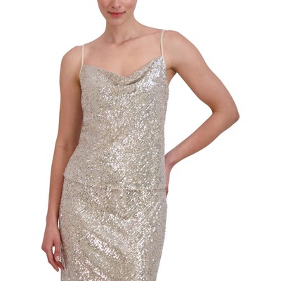 Женский укороченный топ на бретелях BCBGMAXAZRIA бежевого цвета с блестками XS BHFO 2205