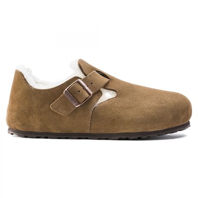 Pre-owned Birkenstock Unisex London Shearling Clog Tea Suede/natural Shearling (regular Wi