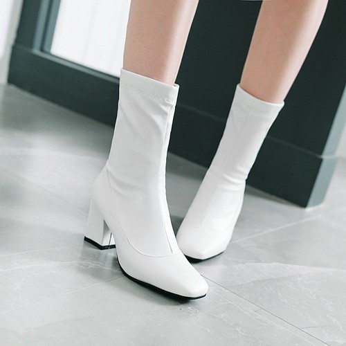 white square toe ankle boots