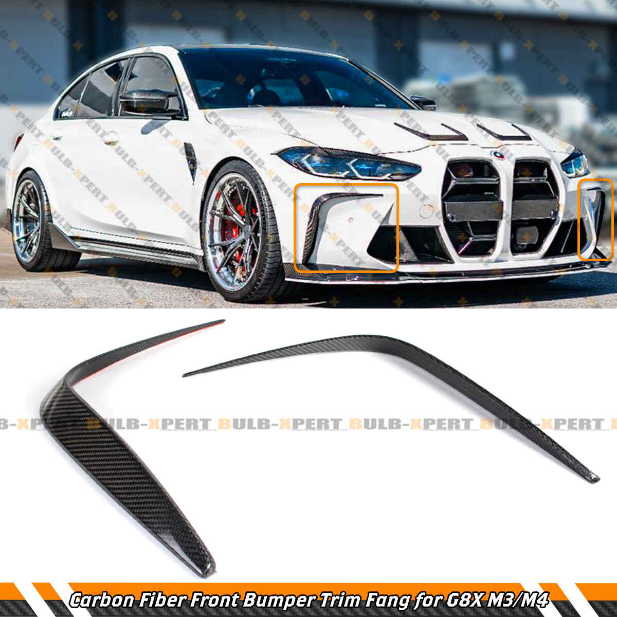 For 2021-26 BMW G80 G82 M3 M4 Carbon Fiber Front Bumper Garnish Trim Cover Fang