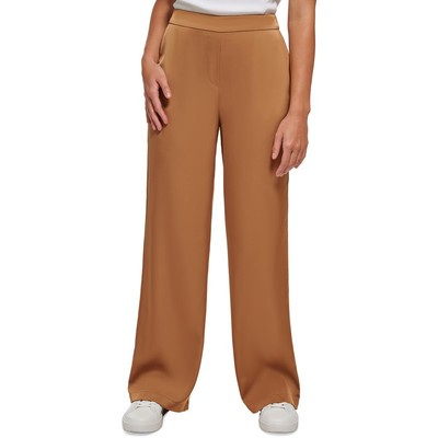 

Calvin Klein Женские коричневые атласные широкие брюки без застежек  BHFO 0098, Luggage