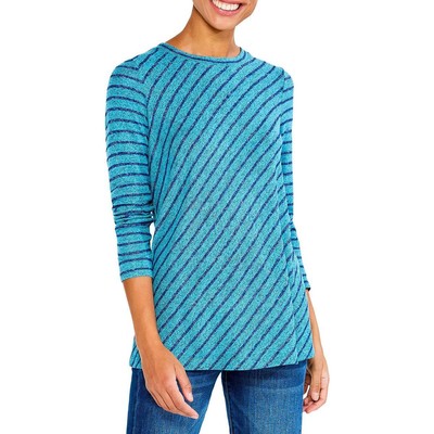 Женская синяя трикотажная рубашка-блузка в полоску Nic + Zoe, топ L BHFO 9184