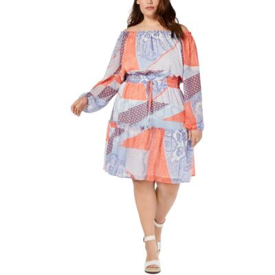 Tommy Hilfiger Womens Off-The-Shoulder Tie Waist Casual Dress Plus BHFO 7128