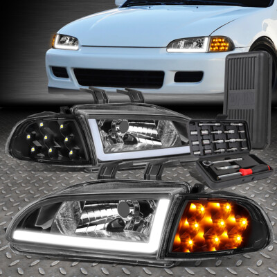 ДЛЯ 92-95 HONDA CIVIC LED DRL УКАЗАТЕЛЬ ПОВОРОТА ФАРЫ ГОЛОВНОГО СВЕТА + НАБОР ИНСТРУМЕНТОВ ЧЕРНЫЙ