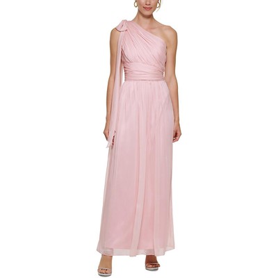 Женское розовое шифоновое вечернее платье DKNY с плиссировкой на одно плечо, 8 BHFO 4283