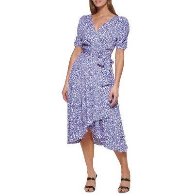 DKNY Womens White Floral Print Knee-Length Wrap Dress Petites 2P BHFO 9101