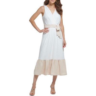 Женское длинное повседневное платье миди в белый цветовой блок DKNY 4 BHFO 5664