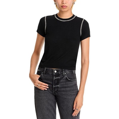 Женский черный пуловер в рубчик с круглым вырезом и коротким рукавом ATM Womens S BHFO 9202