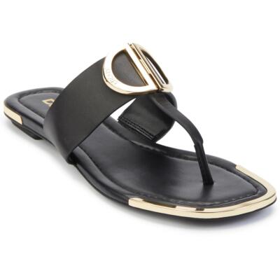 

Женские черные шлепанцы с ремешками DKNY HALCOTT, размер 7, средний (B,M) BHFO 9493, Black leather