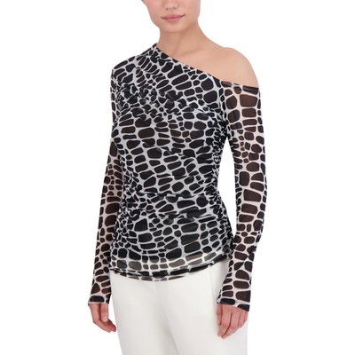 Женская блузка-пуловер с асимметричным принтом и рюшами BCBGMAXAZRIA BHFO 7478