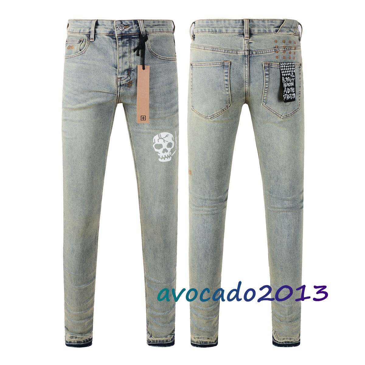 パンツ KSUBI SKINNY JEAN NEW KSUBI Men's Washed Blue Distressed Printing Skinny Jeans