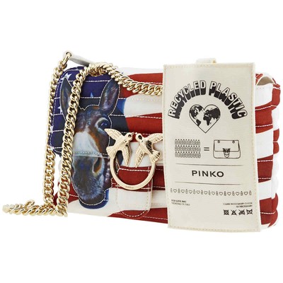 Pre-owned Pinko Lucia Heffernan Eco-love Puff Recycled Bag 1n12nby68a Cr1 In Multicolor/red/white/blue