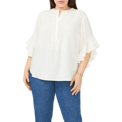 Женская блузка с оборками и разрезом на шее цвета слоновой кости Vince Camuto Henley Top Plus 1X BHFO 1776