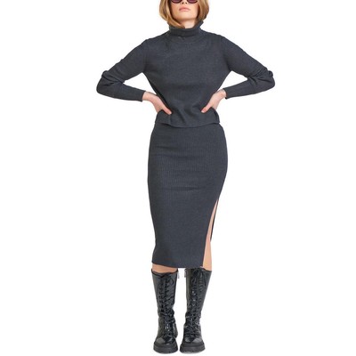 

Black Tape_ Женская черная облегающая юбка-карандаш миди в рубчик Petites  BHFO 7947, Dark charcoal mix