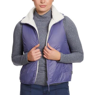 BASS OUTDOOR Womens White Reversible Sherpa Sleeveless Puffer Vest L BHFO 2363