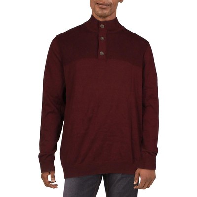 Клубный номер Мужской Красный хлопковый пуловер с вафельной вязкой Henley, свитер-рубашка L BHFO 4538