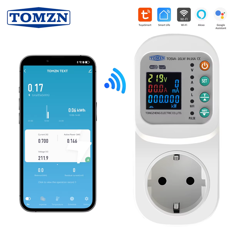 TOSVA-16LW EU WIFI TUYA voltage current leakage Socket AC 110V 220V Adjustable 1