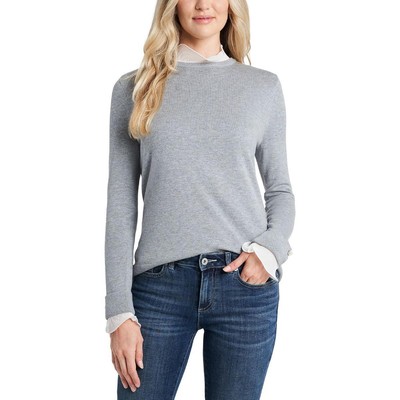 

CeCe Womens Holiday 2 Контрастная многослойная пуловерная блуза BHFO 2840, Silver heather grey