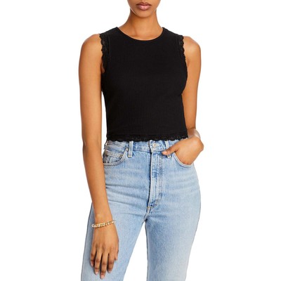 

Aqua Womens Black Ribbed Lace Muscle Tank Top Shirt  BHFO 5767, Черный