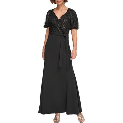 Женское черное вечернее платье с пышными рукавами и блестками DKNY, 14 BHFO 8683