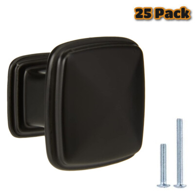 25 Pack Cabinet Knob,Kitchen Cabinet Knobs Square Dresser Knob 1.25in Flat Black