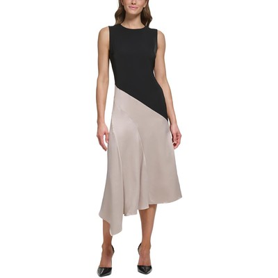 Женское черное платье миди в цветоблок DKNY 16 BHFO 0621
