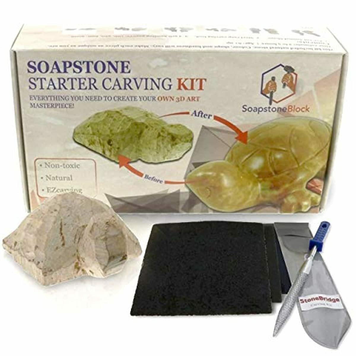 Carve Something New Soapstone Carving Kit 6 Pcs Stone Block Steel Rasp