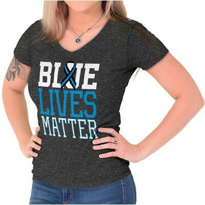 Blue Lives Matter Law Enforcement Police Womens Fitted V Neck Graphic Tees